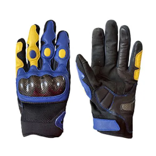 Blue & Yellow Carbon Knuckle Motorcycle Gloves